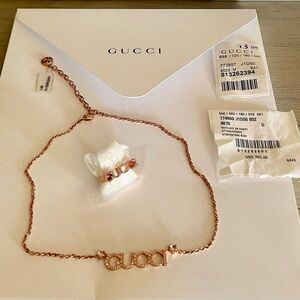 🩷🩷🩷GUCCI Crystal Logo Necklace + Ring Set • Rose Gold • Pavé Bling